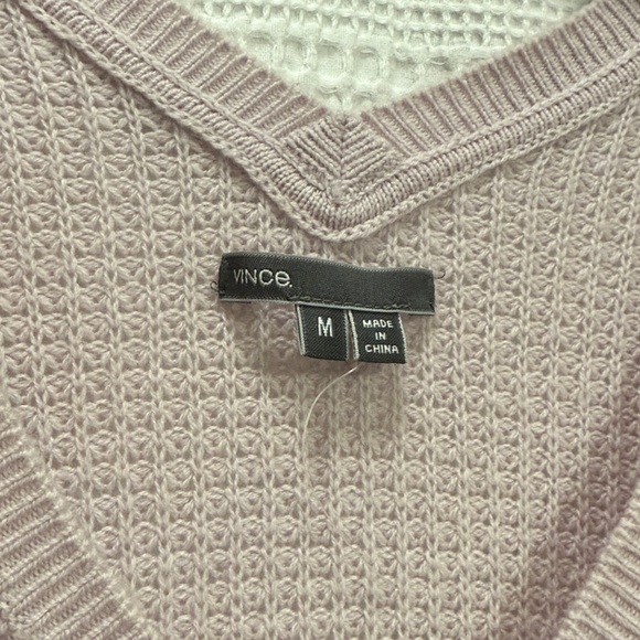Vince V-Neck Sweater Wool/cashmere waffle knit Lavender/grey soft luxury SZ M - Picture 3 of 7